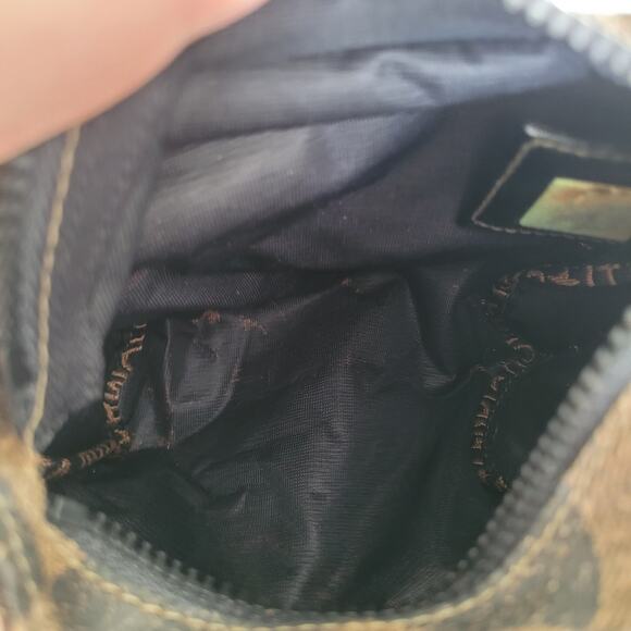 Fendi Plaid Nylon Small Bag Pouch Vintage Handbag Zip Italian Brown Logo - Picture 7 of 10